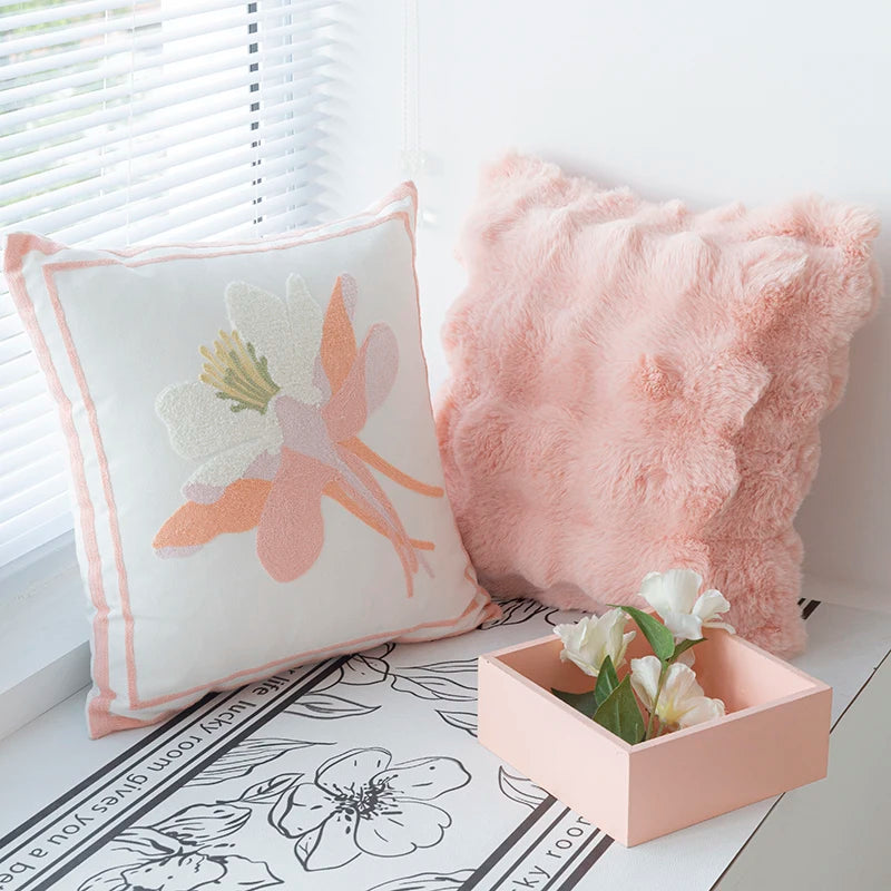 Afralia™ Pink Flower Embroidery Pillow Cover - 45x45cm