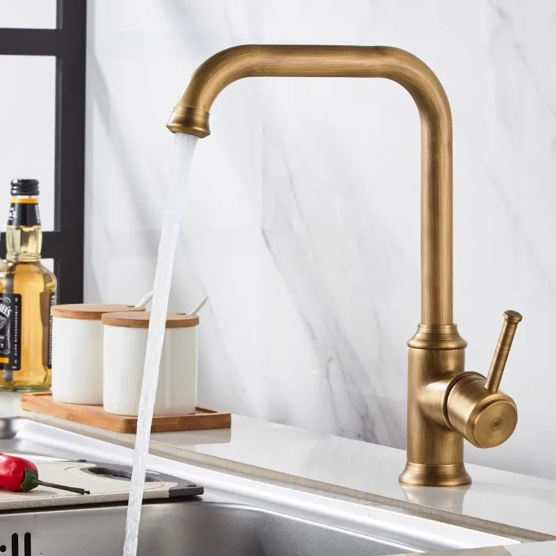 Afralia™ Antique Brass Kitchen Faucet 360° Swivel Sink Tap Mixer Hot Cold Rotating Faucet