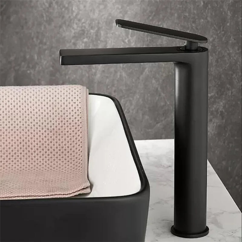 Afralia™ Gun Gray Waterfall Basin Faucet - Brass Hot Cold Sink Faucet