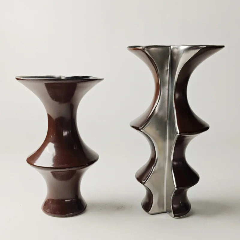 Afralia™ Red Bamboo Knot Ceramic Vase: Handcrafted Geometric Home Decor & Floral Arrangement