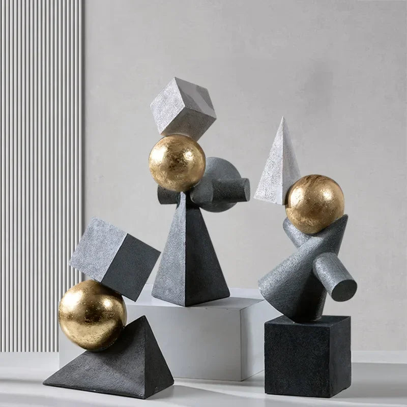 Afralia™ Geometric Gold Ball Sculpture Statues for Home Decor
