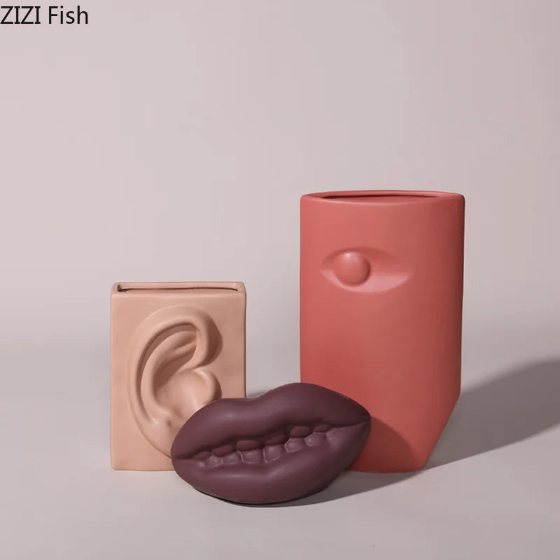 Afralia™ Ceramic Vase with Ear, Eyes, and Mouth Design for Table Decoration