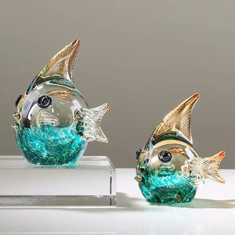 Afralia™ Hand Blown Glass Fish Figurine Crystal Sculpture Home Decor Gift Fengshui Ornament