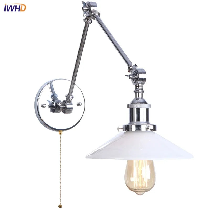 Afralia™ Industrial Loft Swing Arm LED Wall Sconce Glass Vintage Mirror Light
