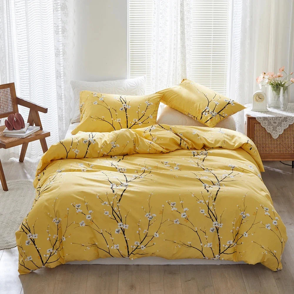 Afralia™ Plum Blossom Double Duvet Cover Set Queen Size Soft Skin Friendly
