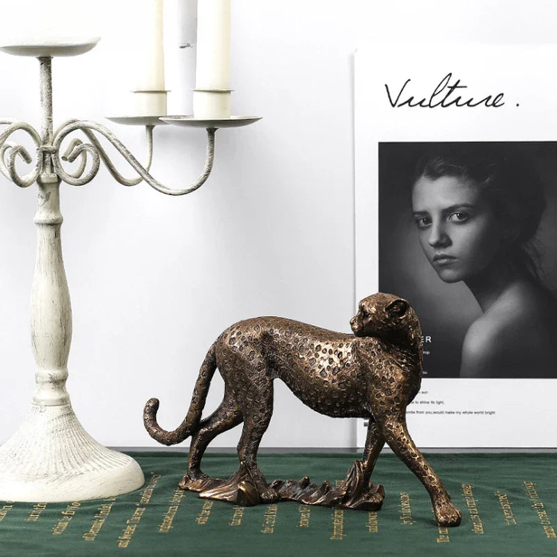 Afralia™ Vintage Panther Statue Leopard Figurine Home Office Decor Gift