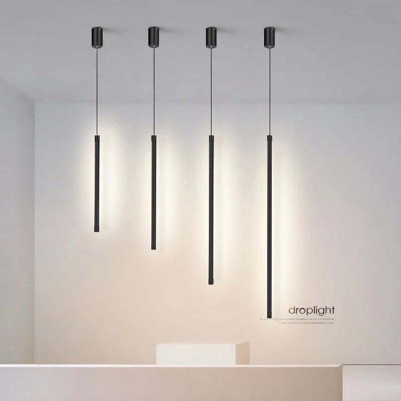 Afralia™ Black Nordic LED Tube Pendant Light for Bedroom Restaurant Kitchen Dining Room