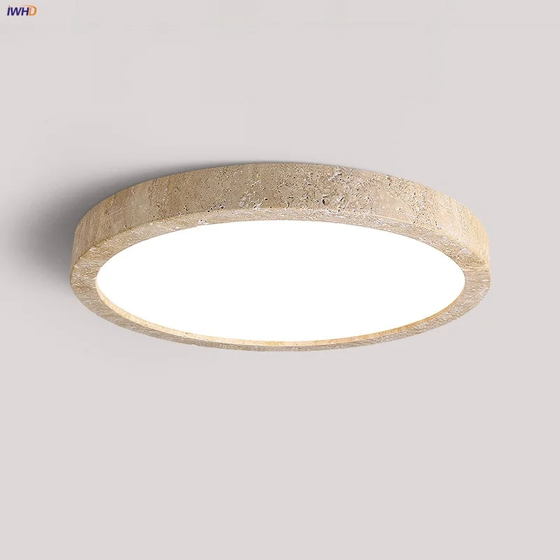 Afralia™ Ellipse Stone LED Ceiling Light Natural Travertine Lamp Plafon