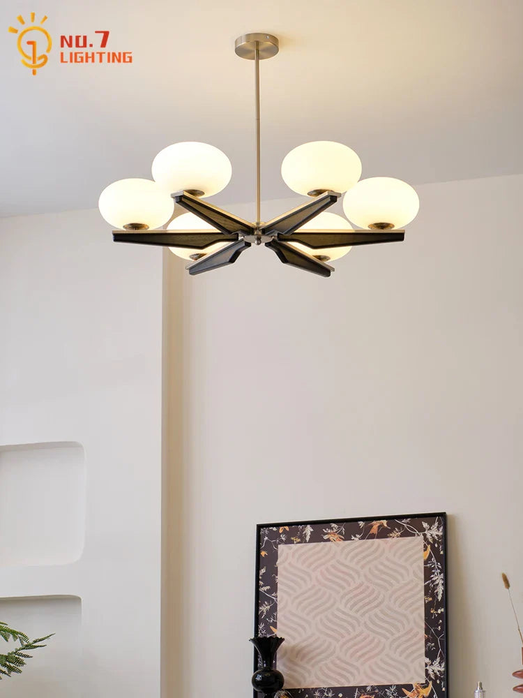 Afralia™ Cream Wood LED Chandelier, Modern Design for Living Room & Bedroom