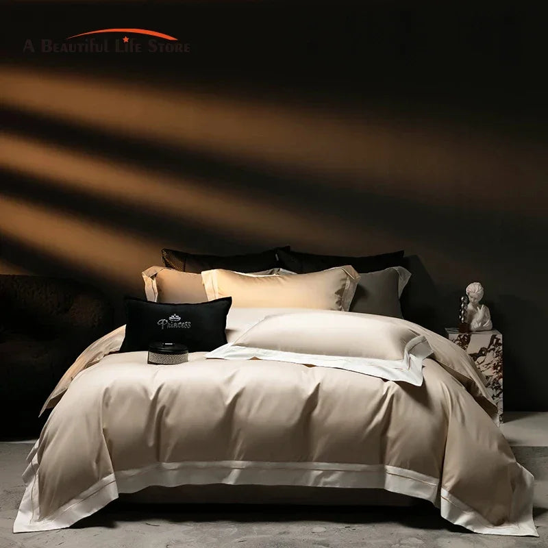 Afralia™ Luxury Embroidered Solid Cotton Comforter Cover Set with Sheets & Pillowcases