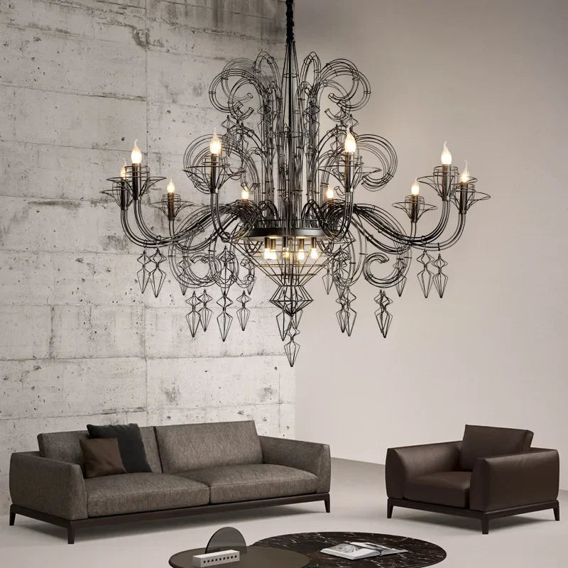 Afralia™ Baroque Black Candle Chandelier Pendant Lamp for Bedroom, Living Room & Restaurant