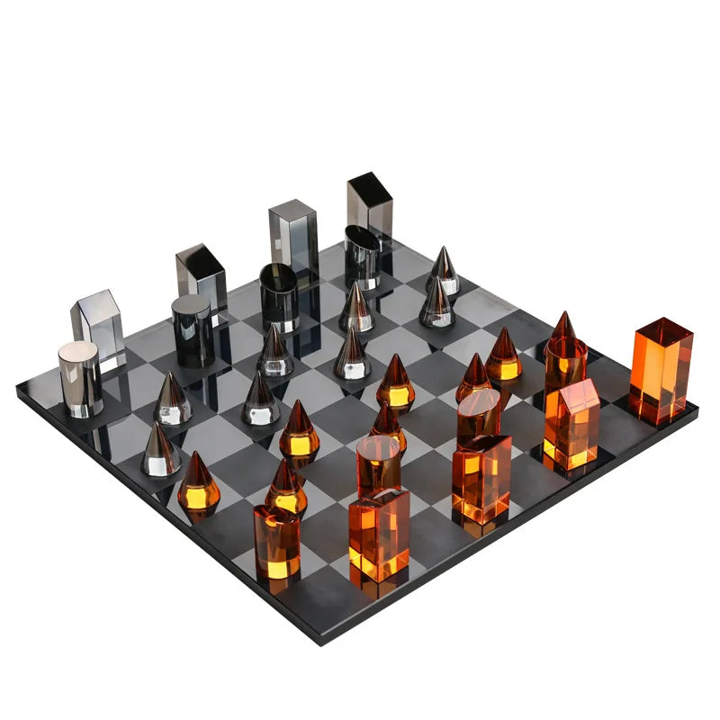 Afralia™ Crystal Glass Chess Set Geometric Design Home Decor Figurines.