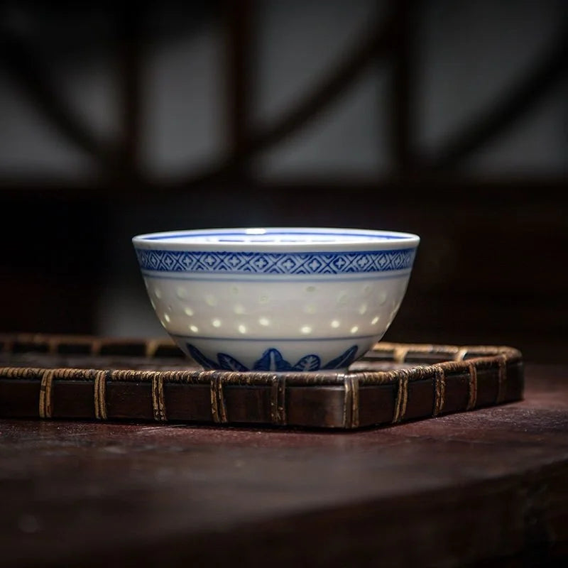 Afralia™ Chinese Orchid Dragon Bowl - Traditional Blue and White Porcelain Dessert Rice Bowl