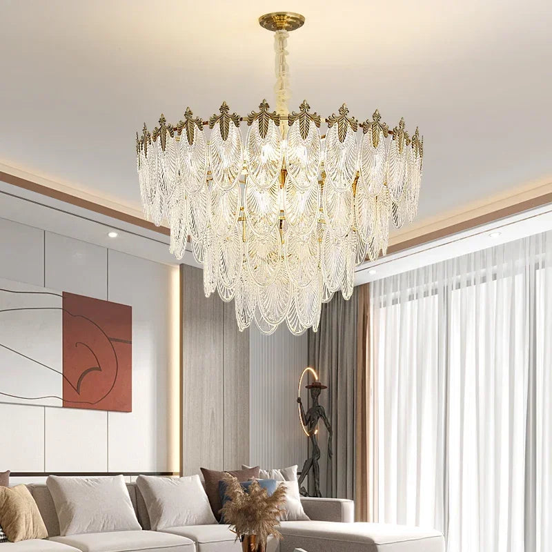 Afralia™ Modern Leaves Glass Ceiling Chandeliers LED Round Pendant Lights for Home Decor