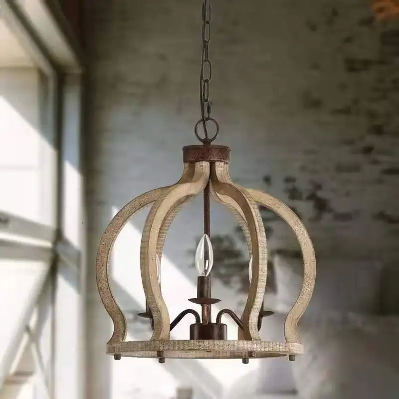 Afralia™ Solid Wood Chandelier: Vintage Farmhouse Hanging Lamp for Home, Kitchen, or Bedroom