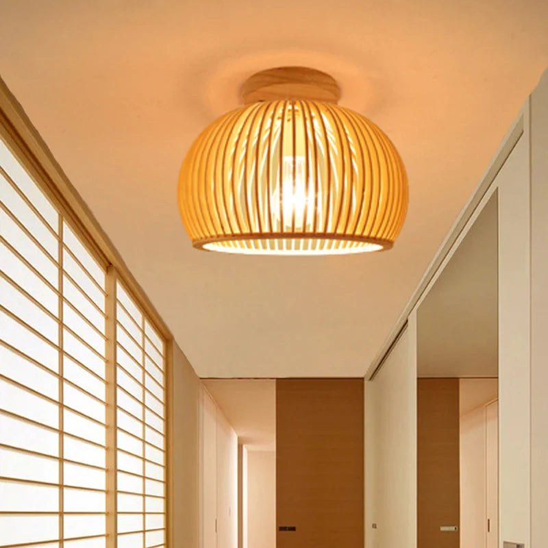 Afralia™ Bamboo Birdcage Ceiling Light: Handwoven Nordic Wood Art Fixture