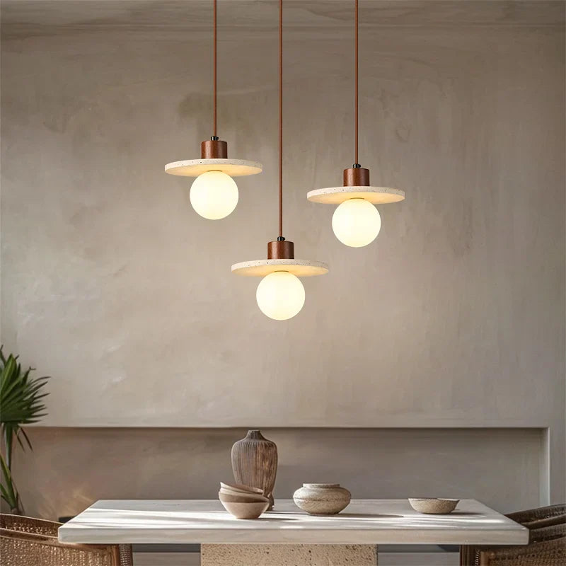 Afralia™ Wabi Sabi Yellow Travertine Stone LED Pendant Light for Living Room and Bar Counter
