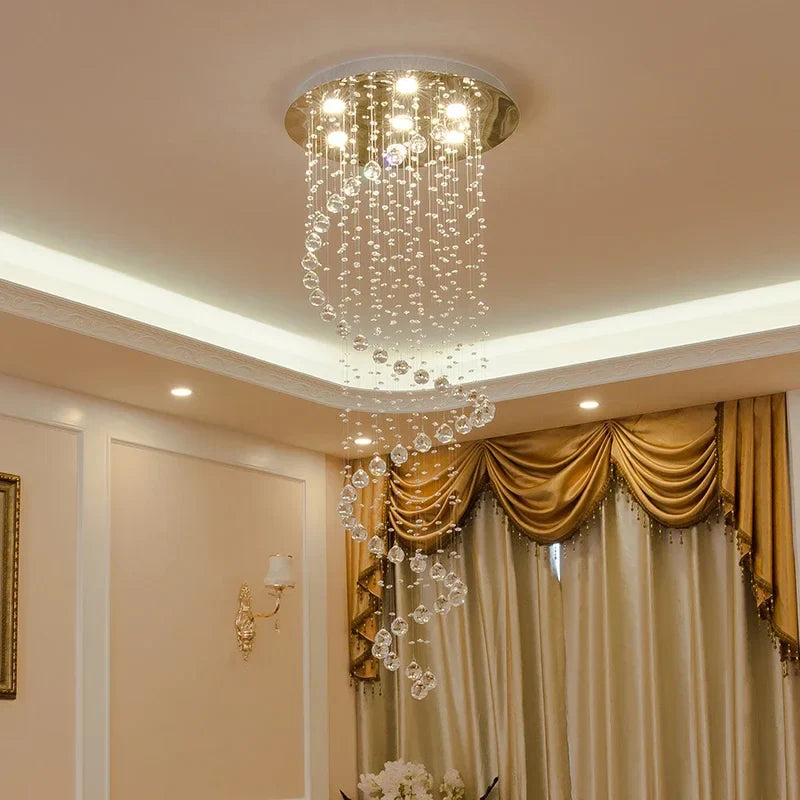 Afralia™ Luxury K9 Crystal Chandelier for Double Staircase and Living Room Lighting