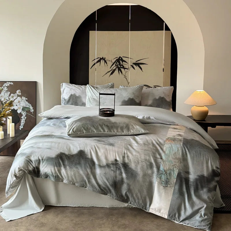 Afralia™ Chinese Digital Printing Bedding Set - Soft, Washed, Skin-Friendly Duvet Cover Kit