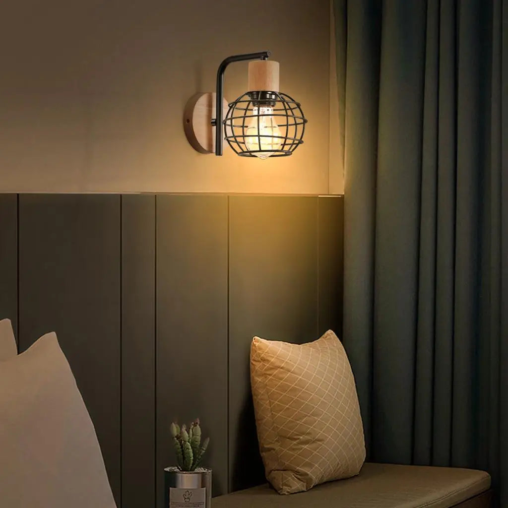 Afralia™ Industrial Wire Cage Wall Sconce E27 Rustic Retro Bedside Light Fixture