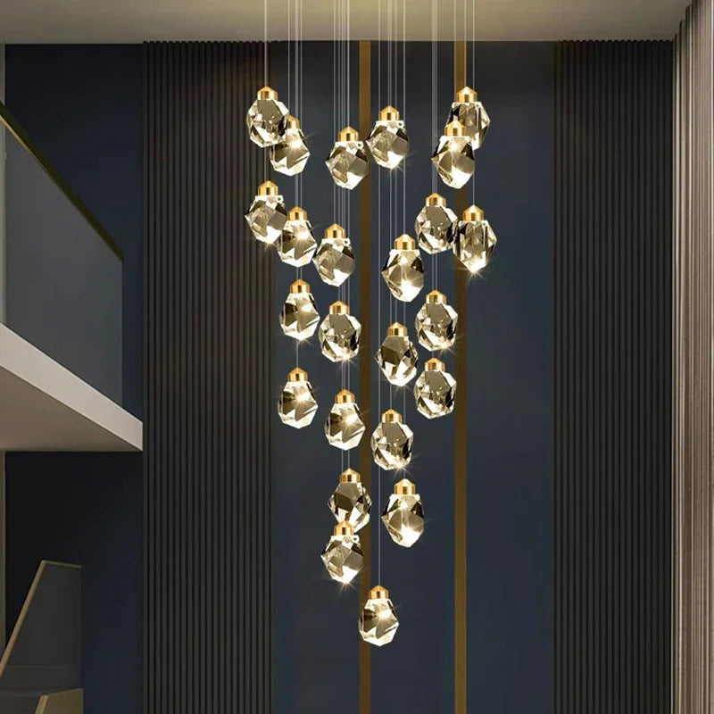 Afralia™ Crystal Chandelier Stair Pendant Light Modern Living Room Interior Lighting
