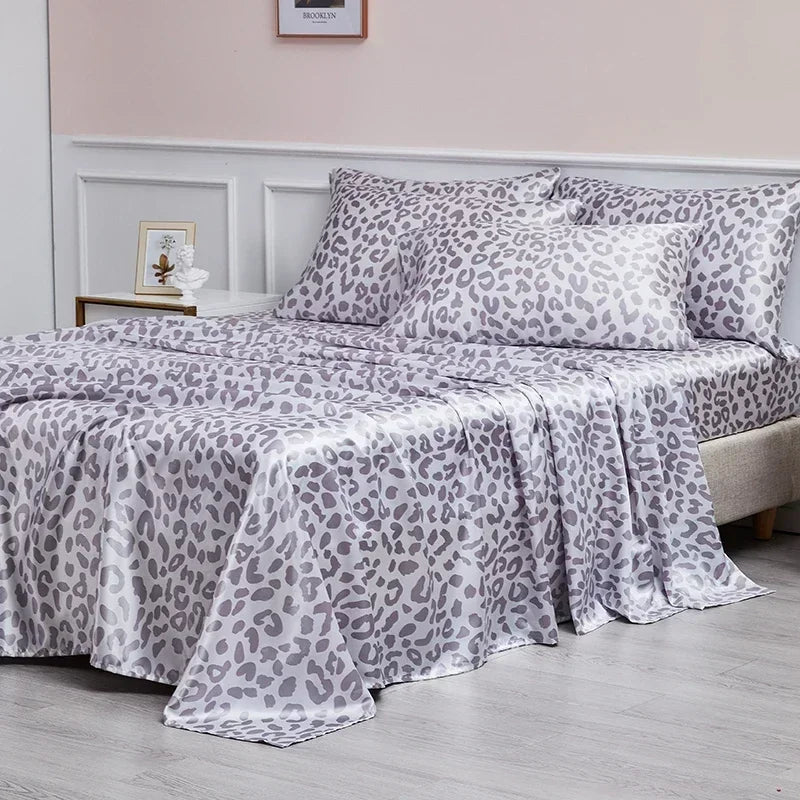 Afralia™ Satin Leopard Print Sheet Set - Queen/King Sizes
