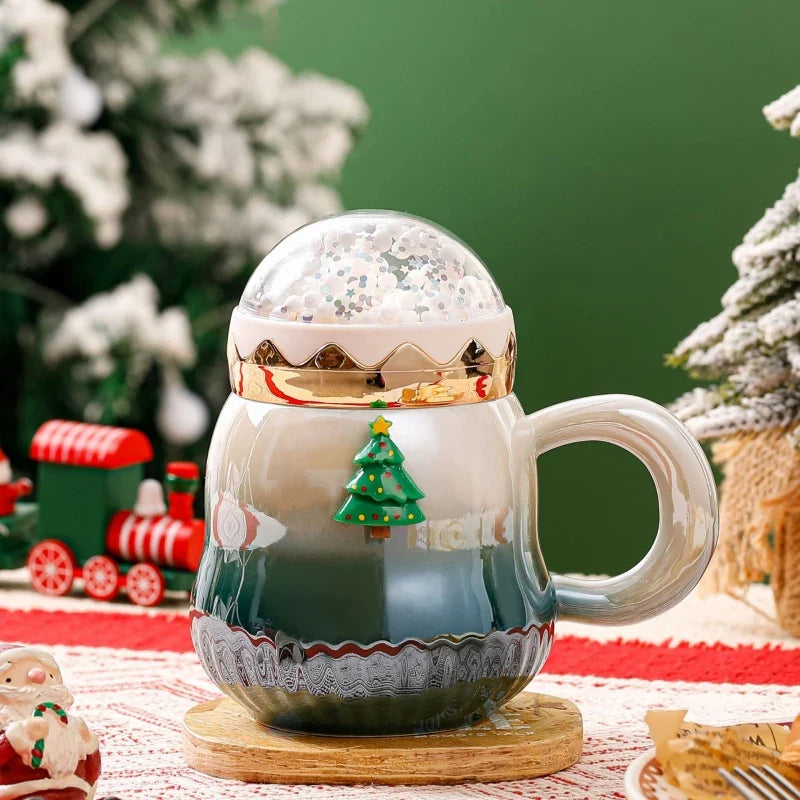 Afralia™ Christmas Santa Ceramic Mug with Lid - Festive Holiday Gift for Home & Office