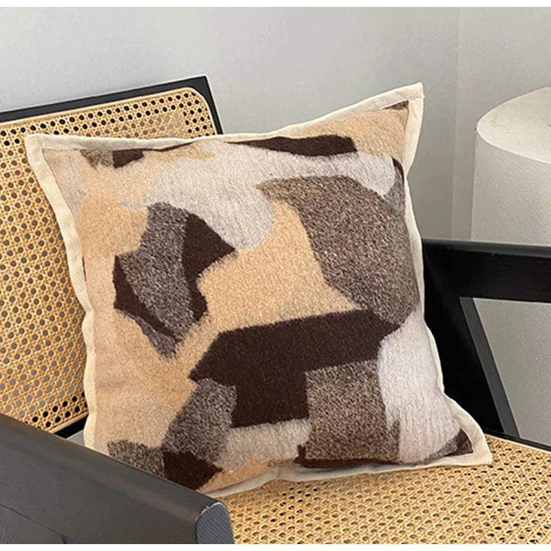Afralia™ Studio Block Geometry Knit Cushion Cover 50x50cm Modern Living Room Decor