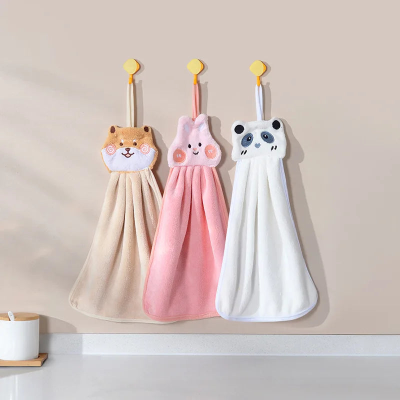 Afralia™ Cartoon Animal Hand Towel: Soft & Absorbent Coral Velvet Cloth for Home & Kitchen