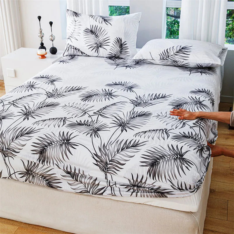 Afralia™ Pastoral Flower Print Fitted Sheet for Queen Double Mattress, Skin-Friendly Decor