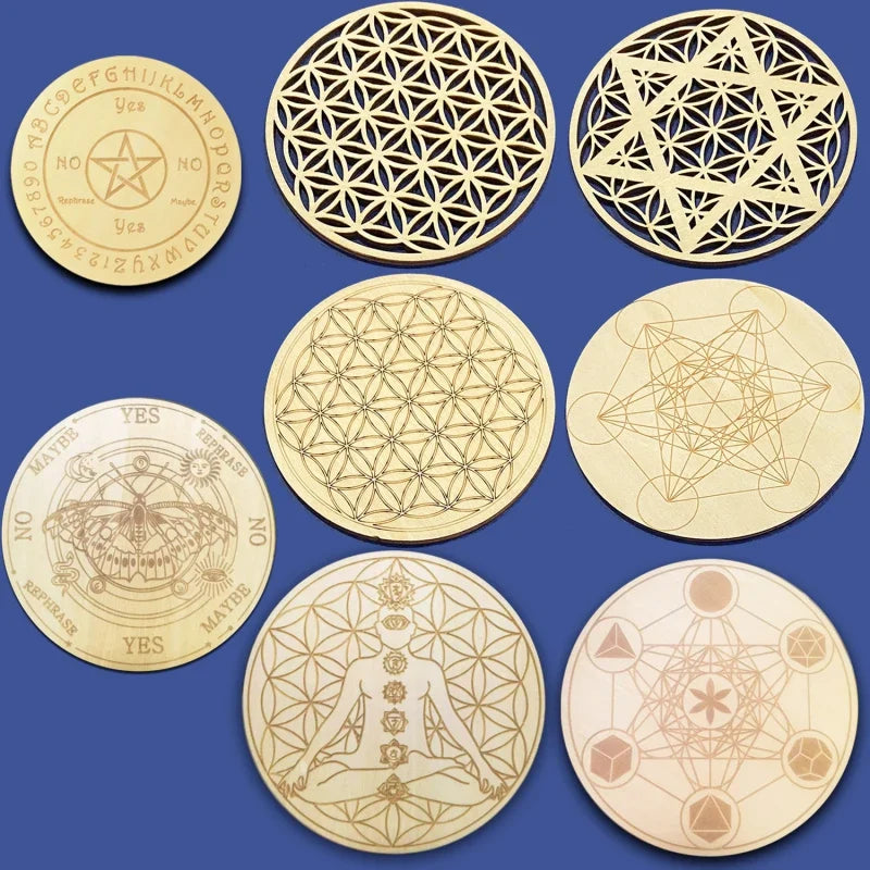 Afralia™ Flower of Life Energy Mat Slice Coasters Set and Wooden Wall Sign