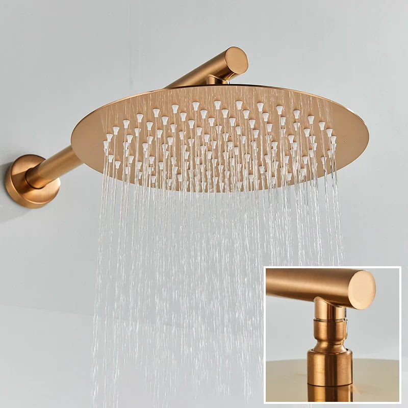 Afralia™ Rose Gold Shower Faucet Set with Rain Shower Head & Wall Mount Mixer