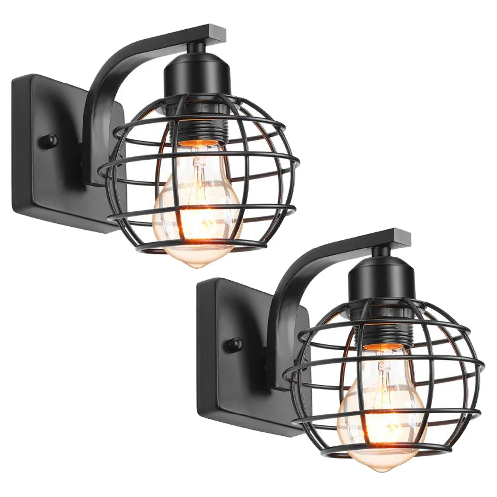 Afralia™ Industrial Vintage LED Wall Light Iron Cage Sconce Indoor Lighting