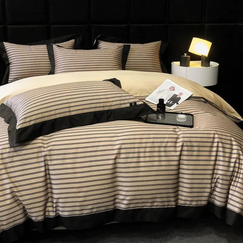 Afralia™ Luxury Egyptian Cotton Stripes Bedding Set - 4-Piece Duvet Cover, Sheet, Pillowcases