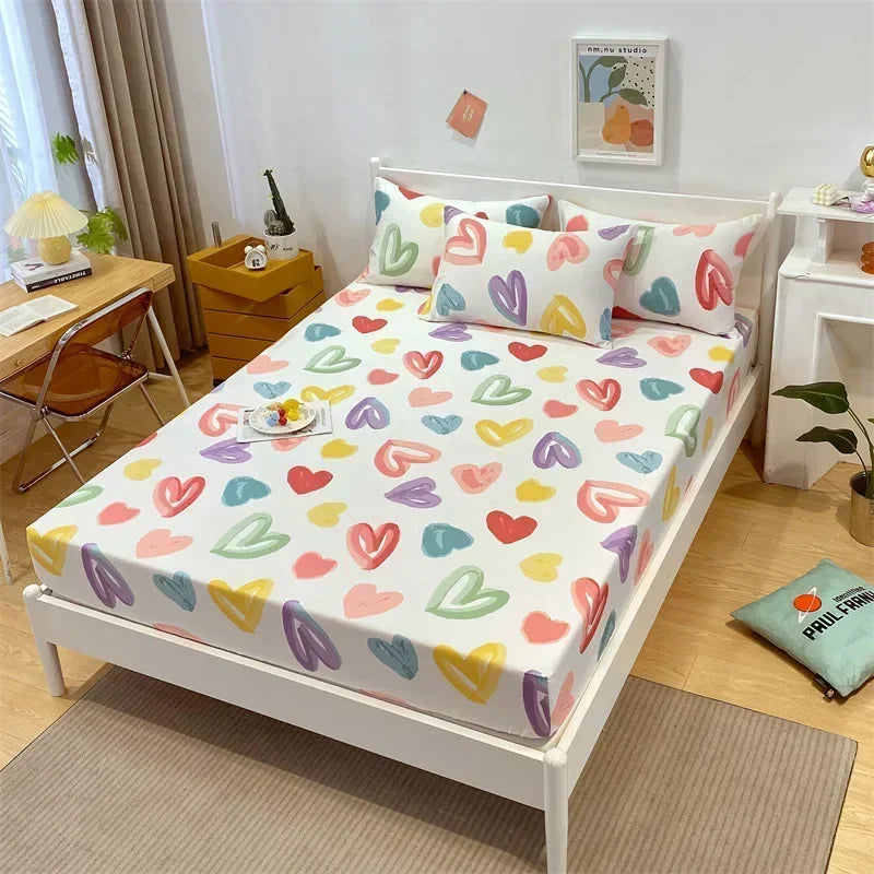 Afralia™ Queen Size Cotton Fitted Sheet Set with Cute Print, Soft and Skin-friendly Bed Cover