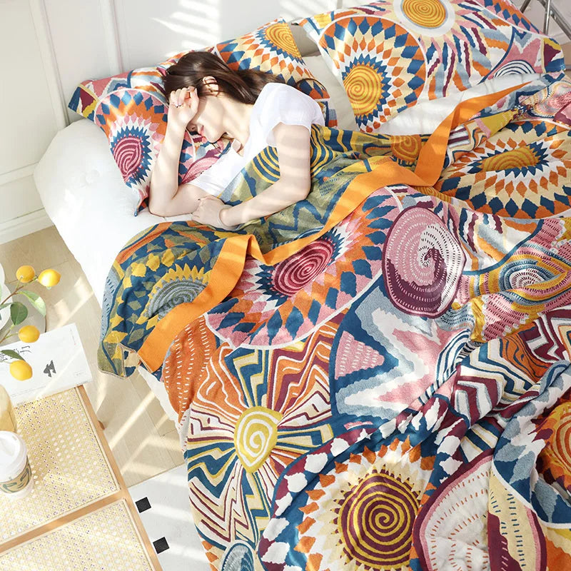 Afralia™ Classical Ethnic Style Cotton Fall Throw Blanket, Soft & Skin-friendly Blanket