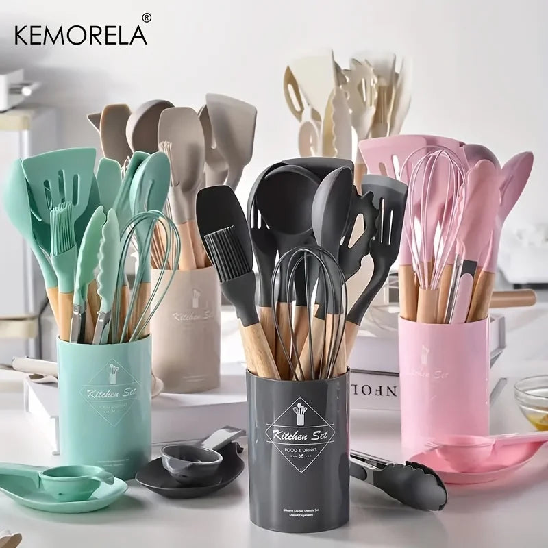 Afralia™ 14-Piece Silicone Kitchen Utensil Set with Storage Box | Heat-Resistant Cooking Tools