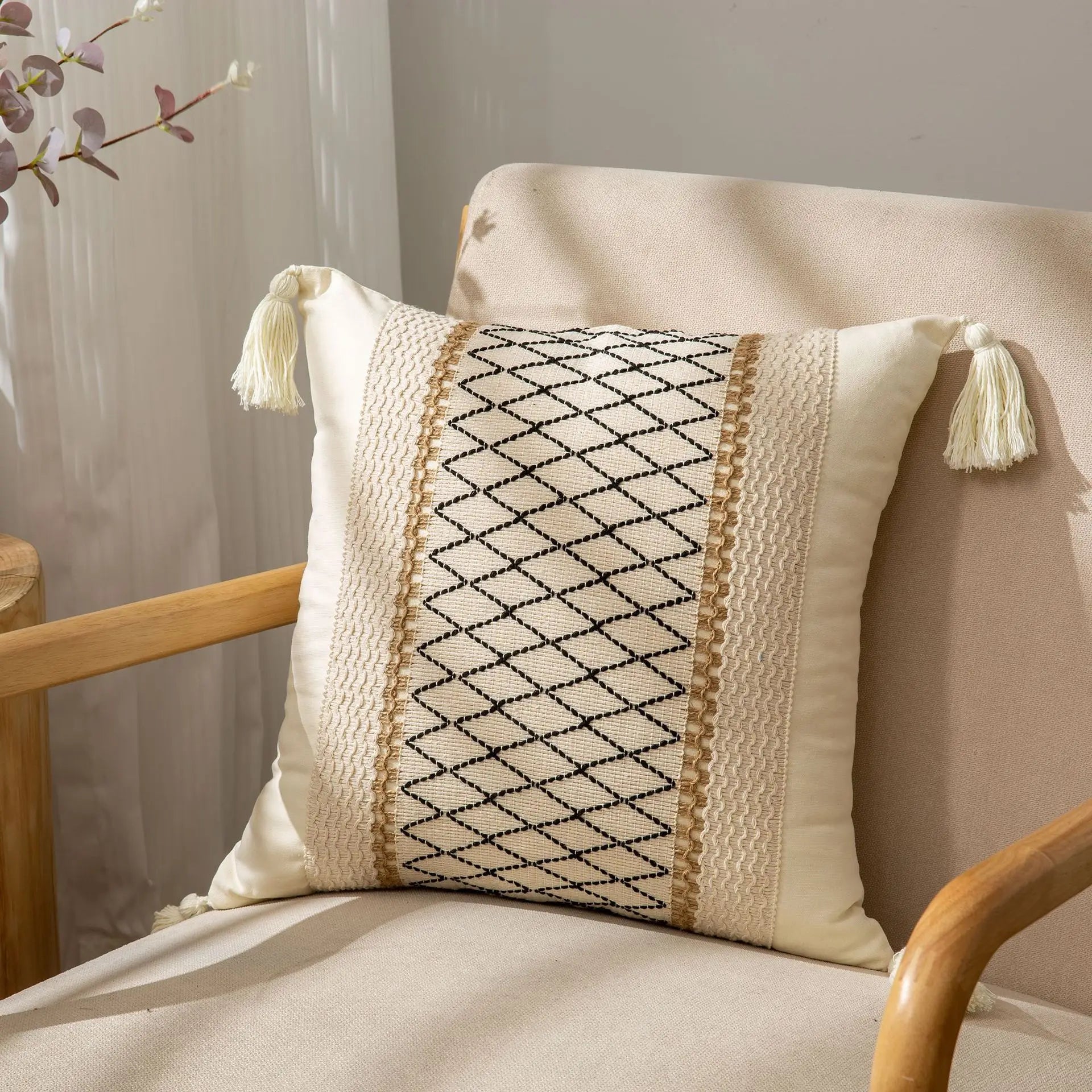 Afralia™ Geometric Tassel Cushion Cover in Cotton and Linen for Living Room and Bedroom