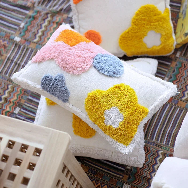 Afralia™ Floral Tufted Cushion Cover 45x45cm | Bright Color Fringed Pillow for Home Decor