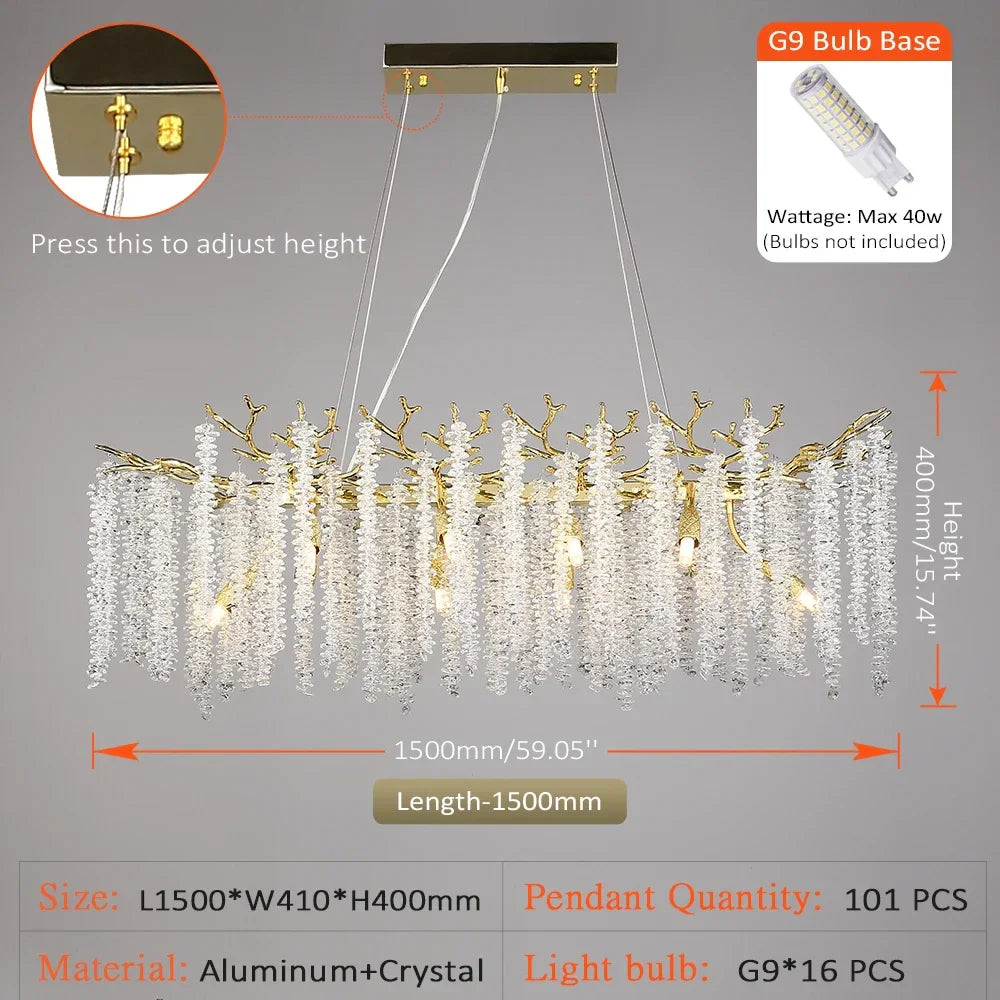 Afralia™ Crystal Tassel Chandelier Luxury Pendant for Home, Living Room, Dining Room, Hotel Hall