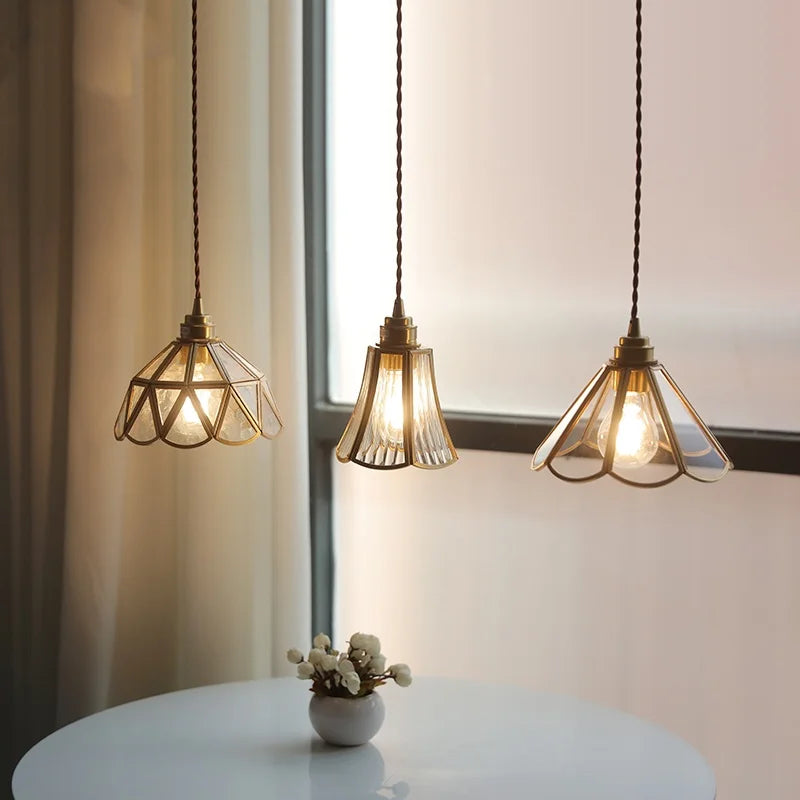 Afralia™ Tiffany Style LED Glass Pendant Light Fixture - Copper Socket & Clear Glass