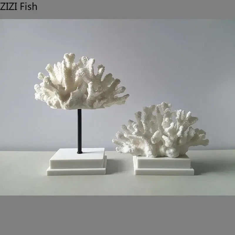 Afralia™ White Coral Resin Sculpture Modern Desk Decor Art Crafts Ornament