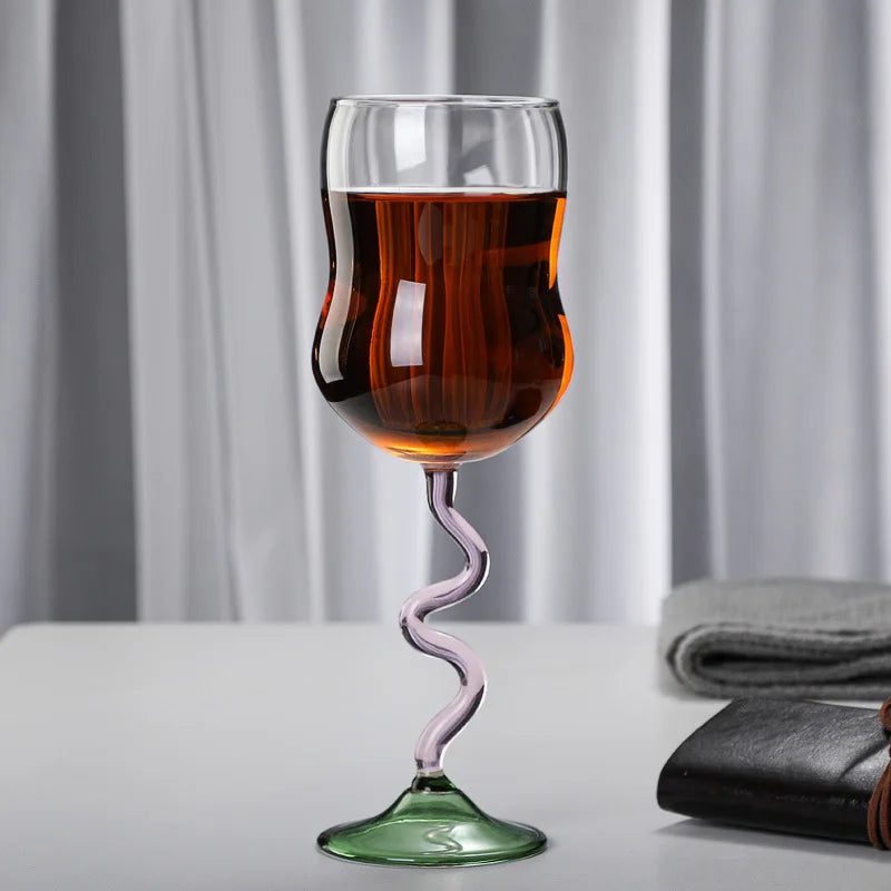 Afralia™ Deluxe 12oz Colored Wine Glass Twister Stem Cup - Heat Resistant Retro Design