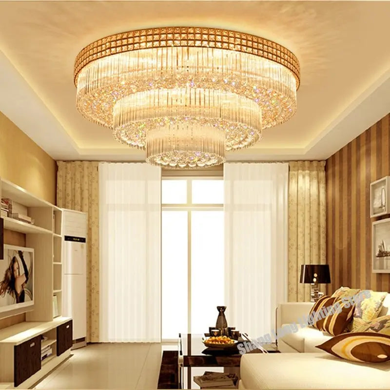 Afralia™ Crystal LED Chandelier Cake Ceiling Lamp for Living Room Bedroom Kitchen Hotel