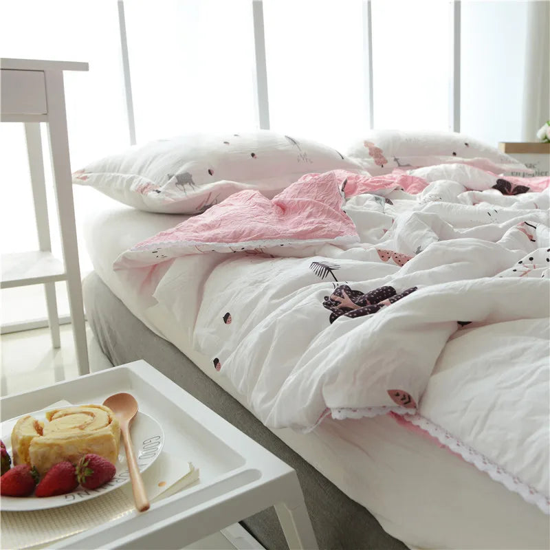 Afralia™ Cartoon Print Quilted Double Blanket for Queen Size Bed