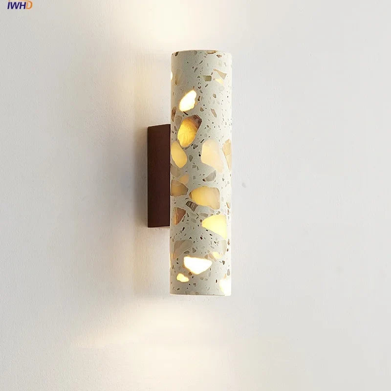 Afralia™ LED Wall Sconce Modern Nordic Wood Canopy Terrazzo Bathroom Mirror Light