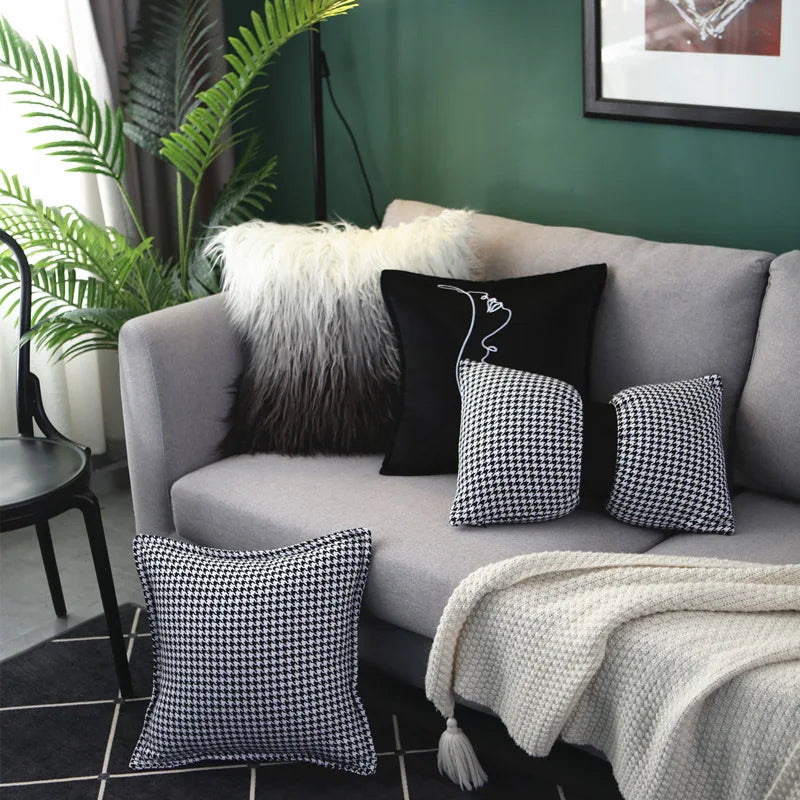 Afralia™ Pink Houndstooth Bow Pillowcase: Plush Cushion Cover for Home Decor
