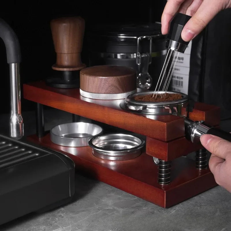 Afralia™ Wooden Tamper Stand Coffee Barista Accessories Tamp Holder Mat Base