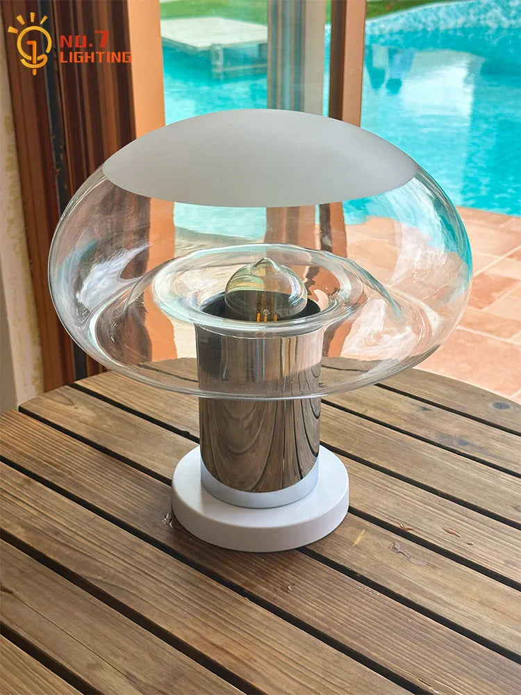 Afralia™ Glass Mushroom Table Lamp LED E27 Chrome/Black Desk Light