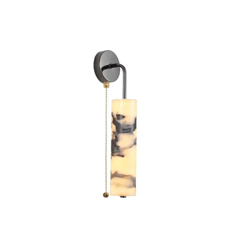 Afralia™ Carbon Steel LED Wall Lamp with Pull Chain Switch & Marble Stone Fixtures